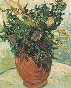 Vincent Van Gogh Still life:Vase with Flower and Thistles (nn04) oil on canvas